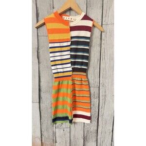 Marni Dress Womens X Small Orange Striped Patchwork Midi Wool Coastal Cropped